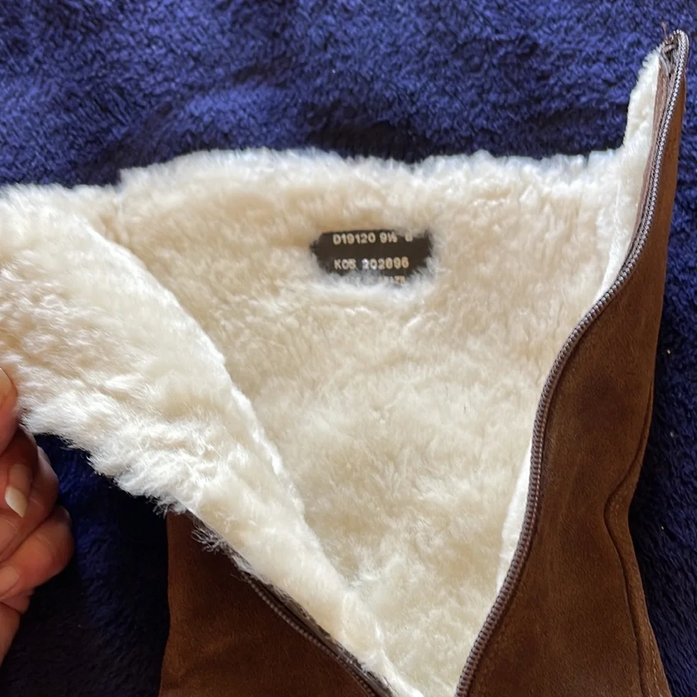 COLE HAAN BROWN MID-CALF HEELED BOOTS SHERPA LINED WITH ZIPPERS SIZE 9.5